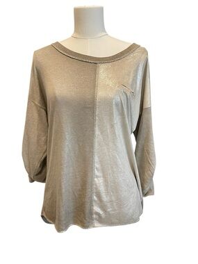 The Porter Collective Metallic Taupe Boatneck Women's Top L